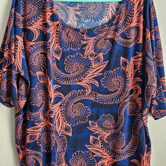 Lularoe Comfy Tropical Boho blue orange 3/4 sleeve dress Long Oversized tunic XL - Picture 3 of 6